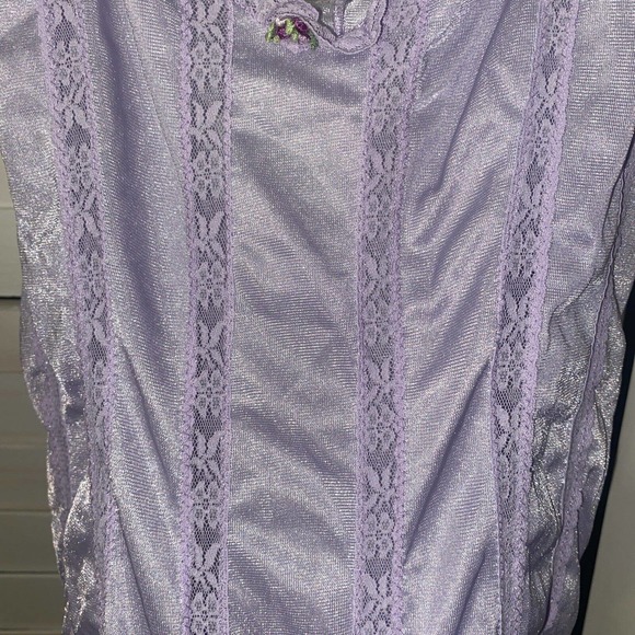 Vintage 80s Nan Flower Nylon Purple Hi Cut Teddy Lingerie Lace Ribbon Trim Med - Picture 3 of 8